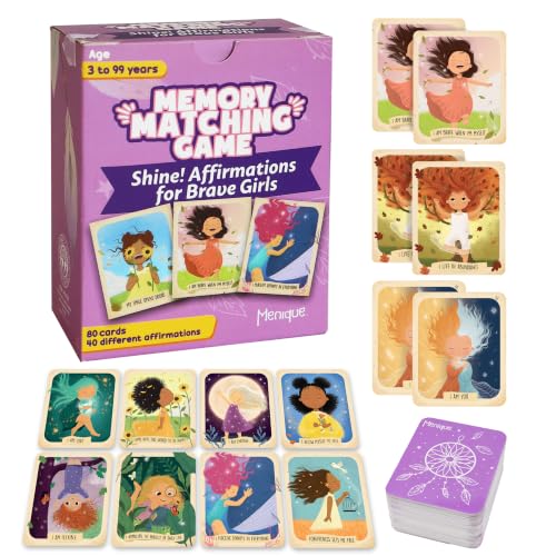 Menique Shine Memory Matching Game – 80 Cards (40 Pairs) with Positive Affirmations for Brave Girls – Motivational & Mindful Matching Game for Confidence and Self-Love - style: Affirmations