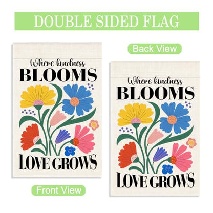 Where Kindness Blooms Love Grows 12 x 18 Inch Floral Garden Flag - color: White 2