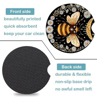2 Pack Bee Car Cup Holder Coasters Universal Neoprene Coasters - color: Bee