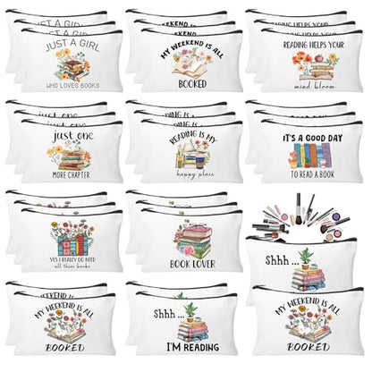 30Pcs Book Lovers Makeup Bag Book Club Gifts for Women Cosmetic Bags with Zipper Large Capacity Travel Toiletry Bag for Bookish Librarian Reader Gifts - style: Book