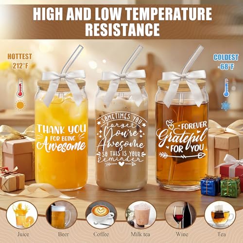 Glass Cups with Lids and Straws, 6Pack, 16oz, Employee Nurse - style: Thank You