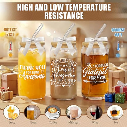 Glass Cups with Lids and Straws, 6Pack, 16oz, Employee Nurse - style: Thank You