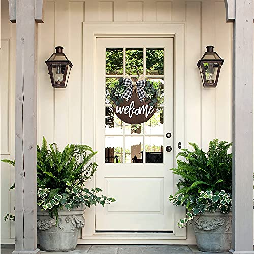 Welcome Sign for Front Door, 12 Inch Round Wood Wreath