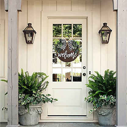 Welcome Sign for Front Door, 12 Inch Round Wood Wreath