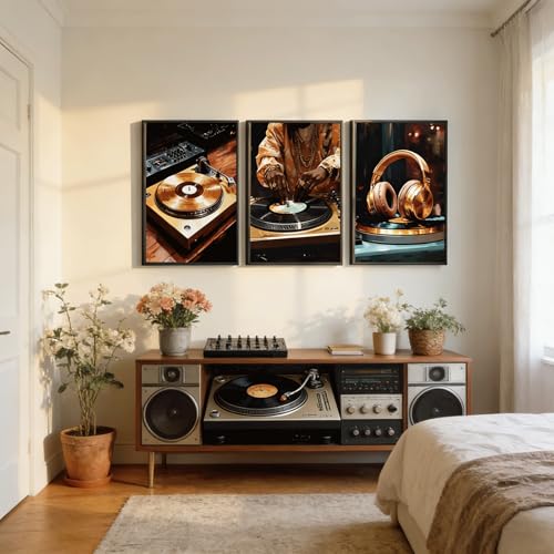 IEMIHZUM DJ Turntable Canvas Wall Art Set of 3 Music Hip Hop Posters16x24in - color: Poster DJ, size: 24L"X16W"