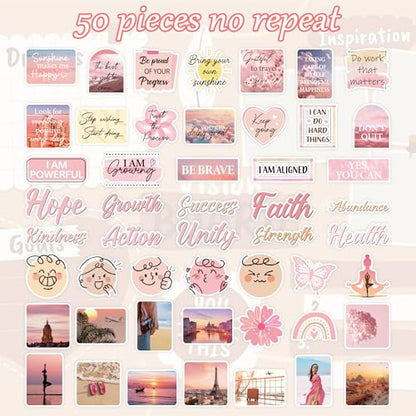 Vision Board Stickers for Women, Motivational Quote Decals for Journals - color: Pink Motivational