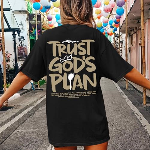 Christian Shirts for Women God Faith Shirt Jesus Oversized Religious Tees Bible Verse Tee Graphic Inspirational Tops - color: Black, size: Medium