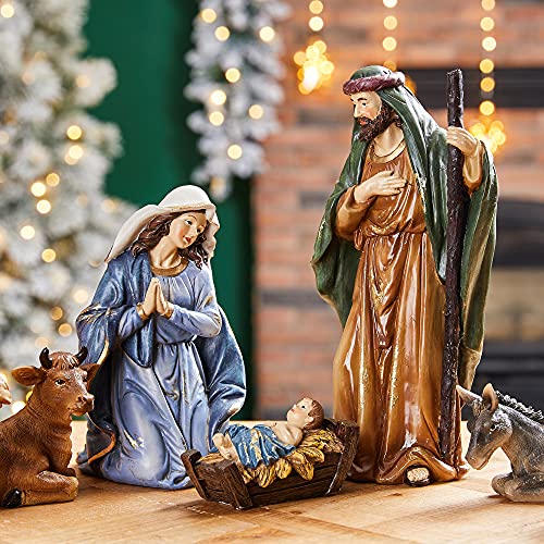 Glitzhome Nativity Set nacimiento de Jesus para Navidad Sets of 12 Nativity Figurines Sets for Christmas Indoor 10" H, Resin Xmas Nativity Statues Collectibles Figurines Xmas Nativity Scene Figures - color: Nativity Figurine Sets