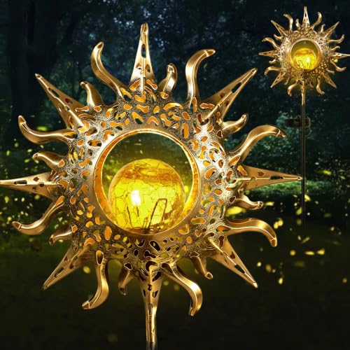 Solar Lights Outdoor Decor Sun Cracked Glass Stake Sun Light Gift for Women - color: Sun