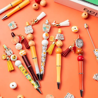 COcnny Fall Religious Beadable Pens - 24 Set Autumn DIY Ballpoint Pen Making Kit with Bead Craft, Fall for Jesus Beaded Pen Bulk Charm Tassel Supplies for Party Women School Students Gift