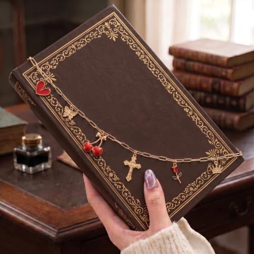 Cherry Bible Charm Chain - Christian Cross Accessories Gift Scripture Faith Inspirational Cute Heart Rose Gold Metal Bookmark Jewelry Religious Decor Supplies for Study Reading Women Girls - color: Cherry