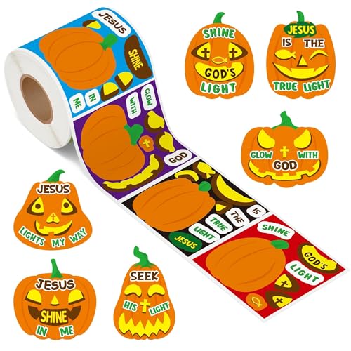 Haooryx Pumpkin Religious Sticker Roll, 300Pcs Make A Halloween Pumpkin Face - style: Religious Halloween pumpkin 1Roll