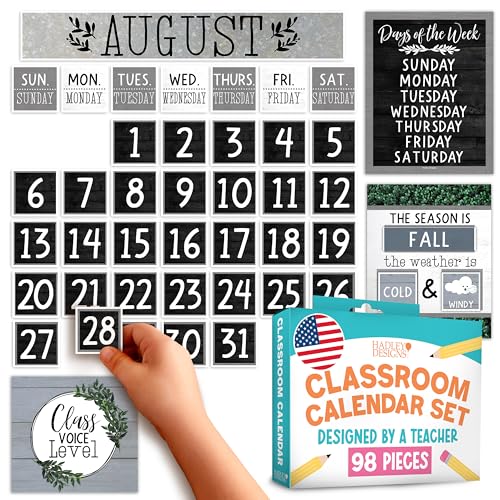 Classroom Calendar Set Bulletin Board Decorations, 98pc School Calendar Set - color: Farmhouse Grey