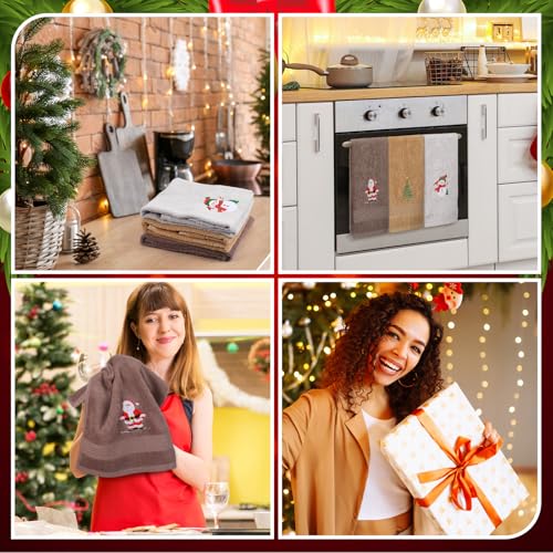 SmoothNovelty 3 Pcs Christmas Hand Towels for Bathroom, Brown, Santa Claus - color: Santa Claus, size: 13.3 x 29.5 inches