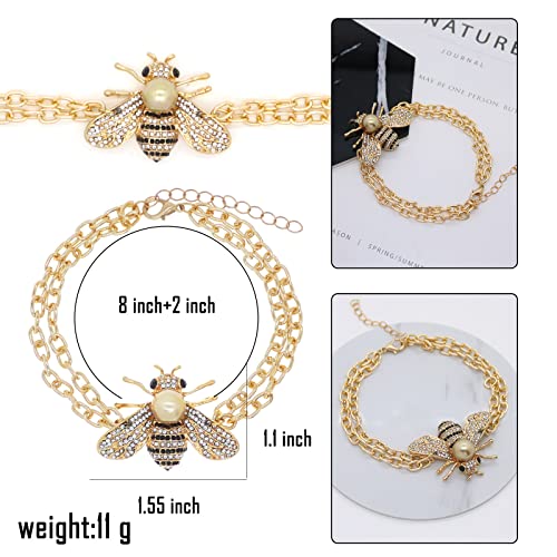 Honey Bee Brooches Crystal Insect Themed Bee Brooch Animal Fashion Shell Pearl Brooch Pin Gold Tone - color: Gold Pearl Chain