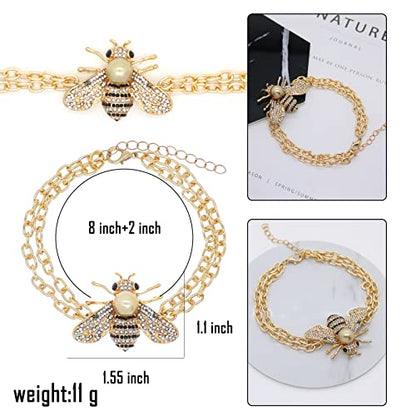 Honey Bee Brooches Crystal Insect Themed Bee Brooch Animal Fashion Shell Pearl Brooch Pin Gold Tone - color: Gold Pearl Chain