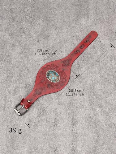 GelConnie Punk Leather Cuff Bracelet Adjustable Straps Wrap Bracelets Arm Armor Cuff Gothic Leather Wristbands for Men, Women - color: MLPB107-Red