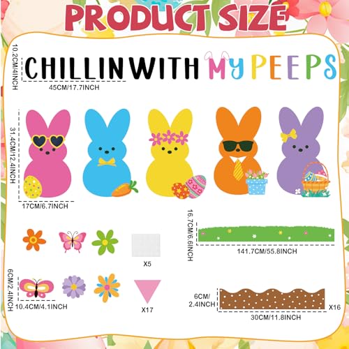 Easter Bunny Bulletin Board Set Easter Bunny Classroom Decoration Colorful Eggs Spring Bunny Flower Paper Cutouts for Spring Party Supplies School Classroom Home Office Nursery Chalkboard Wall Decor - style: Easter chillin with my peeps