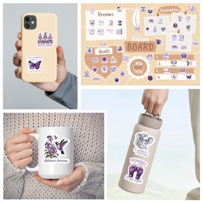 100 Pcs Alzheimers Awareness Stickers, Purple Ribbon Dementia Decals - color: Alzheimer's Dementia