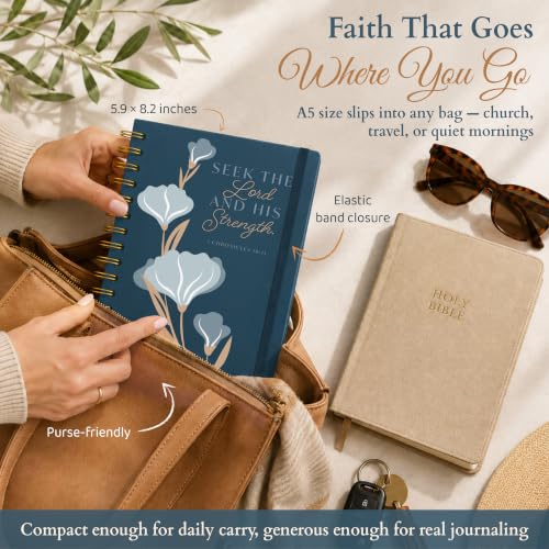 Hardcover Blank Christian Notebook – 140 Pages – Seek the Lord - color: Blue
