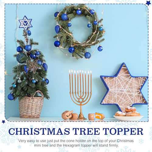 Namalu Christmas Hanukkah Tree Topper 4 Inch Mini Star of David Tree Topper Small Hanukkah Ornament Decor for Chanukah Jewish Home Xmas Wine Bottle Wedding Bridal Shower Holiday Party Decoration - style: Hexagram