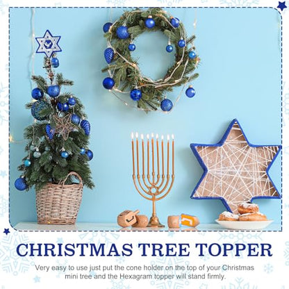 Namalu Christmas Hanukkah Tree Topper 4 Inch Mini Star of David Tree Topper Small Hanukkah Ornament Decor for Chanukah Jewish Home Xmas Wine Bottle Wedding Bridal Shower Holiday Party Decoration - style: Hexagram