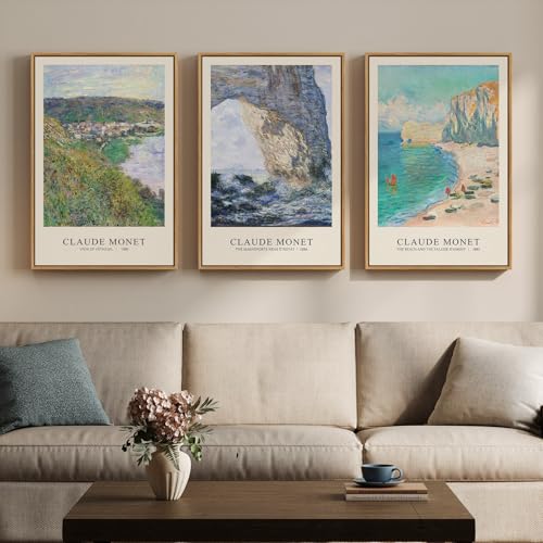 3 Piece Large Framed Monet Landscape Wall Art for Living Room, 16x24 Inch - color: green gray 2, size: 16"W x 24"Hx3Pcs