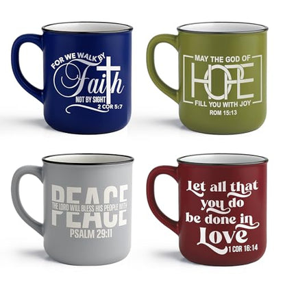 4 - Pack Inspirational Christian Coffee Mug for Women & Men - Scripture Coffee Cups with Bible Verses - Religious Coffee Mugs - Faith Based Gift Set - Ceramic Christian Mug