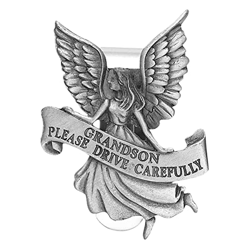 True Faith Jewelry Pewter Grandson Please Drive Carefully Car Guardian Angel Visor Clip, New Driver Gifts from Grandma and Grandpa, Fine Pewter (92% Tin), 2-1/4 x 1-5/8 Inch - size: Grandson Angel 1