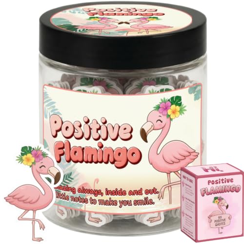 Positive Flamingo Jar with 60 Daily Affirmation Cards, Emotional Support Flamingo Decor, Mini Flamingo Figurines, Birthday Gifts for Women and Friends, Inspirational Desk Present for Coworkers - color: Positive Flamingo