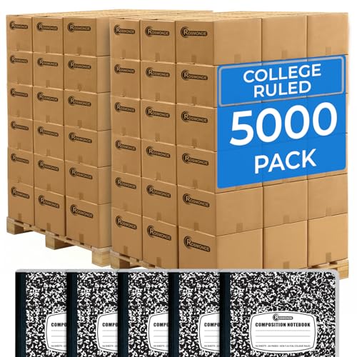 Rosmonde 5000 Pack Composition Notebooks Bulk, College Ruled, Black Marble - size: 5000 Pack | District Pallet, style: Black Marble