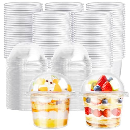 Jnnzzggu 100Pcs Disposable Plastic Cups,8Oz Parfait Cups with Dome Hole Lids,Disposable Snack Bowls for Cake,Fruit,Parfait,Pudding,Jello Shot,Coffee,Ice Cream - size: 100pcs 8oz