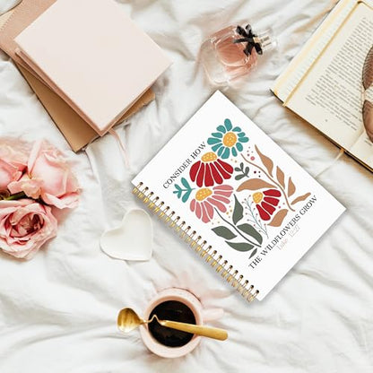 Boho Floral Christian Notebook Journal, Inspirational Christian Gifts for Women, 12:27 Bible Religious Journal for Women, Flower Scripture Hardcover Spiral Notebook 5.5x8.3 - color: red