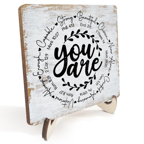 Inspirational Sign Rustic Desk Decor Decorative Christian Encouragement Religious Bible Verse Motivational Decoration for Home Farmhouse Office Bathroom Table Shelf Counter Plaque with Wood Stand - color: multicolour0350
