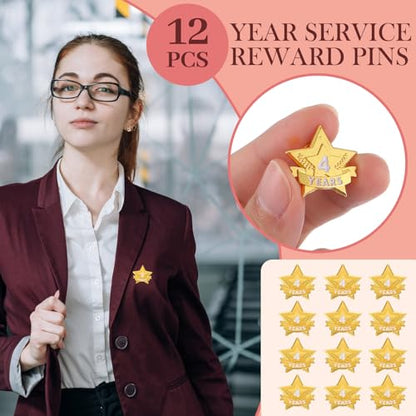 Tigeen 12 Pcs Year Service Reward Pins Star Enamel Pins, 4 Years - style: 4 Years