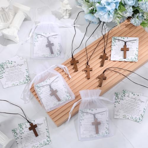 Ecatio Wooden Cross Necklace Bulk, Christmas Faith Christian Gift