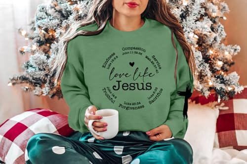LOTUCY Christian Sweatshirt Women Love Like Jesus Shirt Faith Religious Saying Inspirational Casual lightweight Pullover - color: A-green, size: Medium