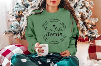 LOTUCY Christian Sweatshirt Women Love Like Jesus Shirt Faith Religious Saying Inspirational Casual lightweight Pullover - color: A-green, size: Medium