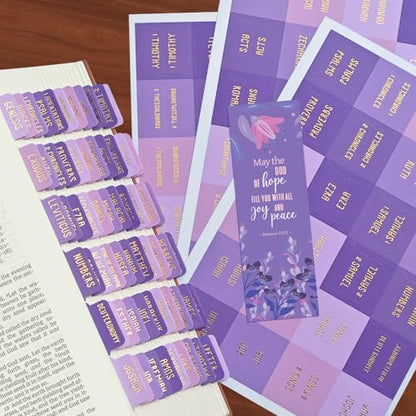 Laminated Bible Tabs for Women and Men, Gold Foil Embossed Lettering - style: Gentle Purple