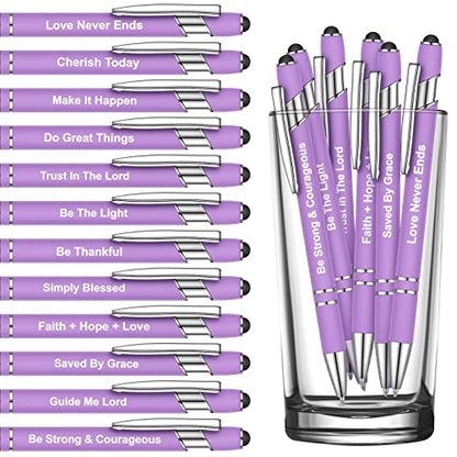 Sabary 12 Pcs Motivational Pens Stylus Tip Black Ink, Purple - color: Purple