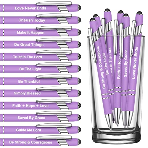 Sabary 12 Pcs Motivational Pens Stylus Tip Black Ink, Purple - color: Purple