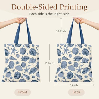 Canvas Tote Bag for Women with Zipper Cute - color: Sea Stars