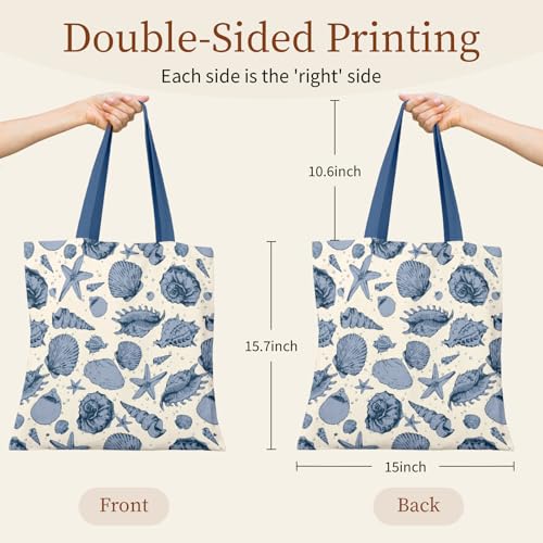 Canvas Tote Bag for Women with Zipper Cute - color: Sea Stars
