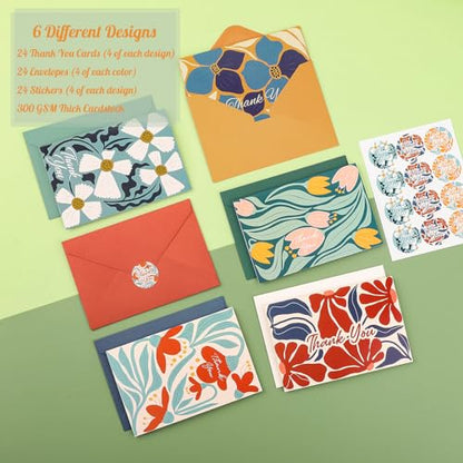 24 Pack Thank You Cards with Envelopes, 4x6 Inch Thank You Card Bulk - style: Abstract Floral Thank You Card