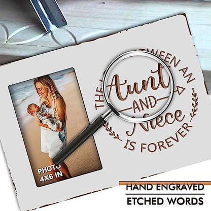 EXQUIDECA Best Auntie Gifts from Niece - Engraved Carving Aunt Picture Frames 4x6 Inches - the Love Between an Aunt and Niece is Forever - color: aunt niece