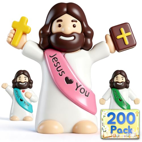 200 Pack Little Jesus Figurines in Bulk, Mini Jesus Loves You Pocket Figures, 10 Colors 3 Poses Tiny Jesus Small Figurines for Church Events, Christmas Party Favors,Baptism Gifts,Easter Egg Stuffers - size: 200PCS-10COLOR