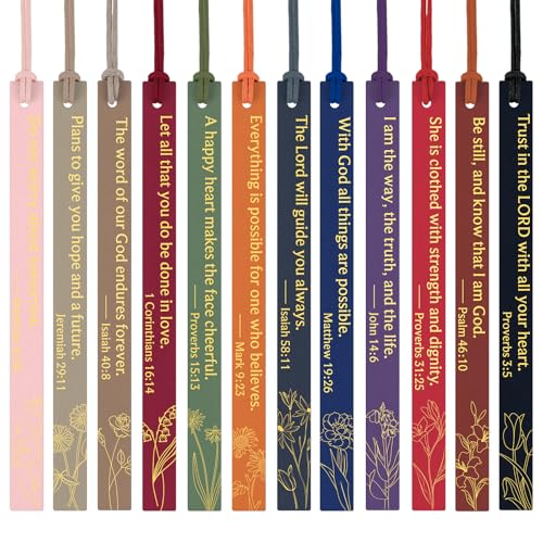 12 Pcs Christian Bible Bookmarks, Leather Verse Bookmarks, Retro - color: Retro