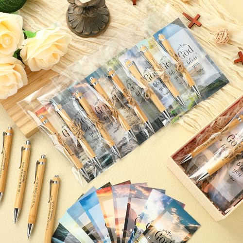 Qeeenar 50 Set Scripture Bamboo Pens Religious Gifts Black Ink,Classic - style: Bible
