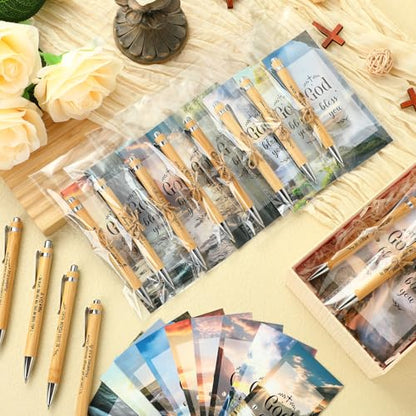 Qeeenar 50 Set Scripture Bamboo Pens Religious Gifts Black Ink,Classic - style: Bible