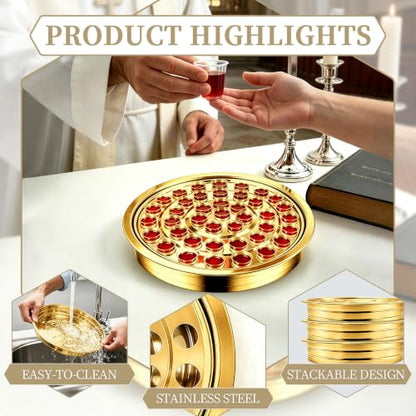 Stainless Steel Communion Tray, 40 Cup Openings, Stackable Silver Church Communion Cup Holder for Worship Services and Holy Communion Supplies, 1 Gold Wine Tray, No Lid - color: Gold